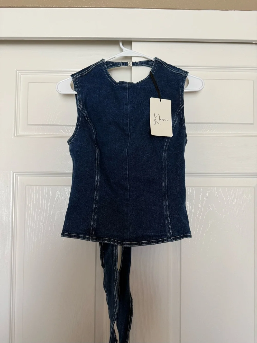 Dark Blue Denim Sleeveless Peplum Top and Skirt Set